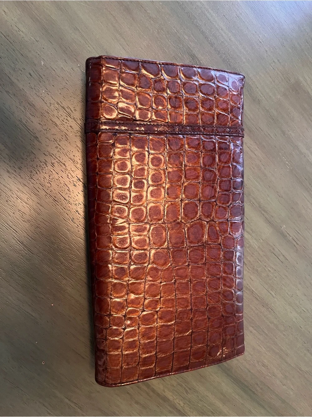 BCBG Brown Croc-Embossed Wristlet Clutch